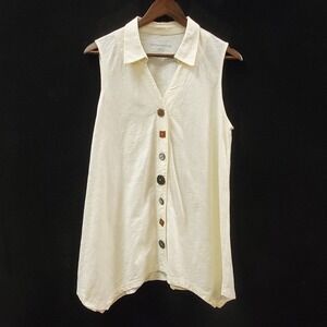 Soft Surroundings Womens Ornate Button Sleeveless V‎ Neck Top Size M Cream Artsy